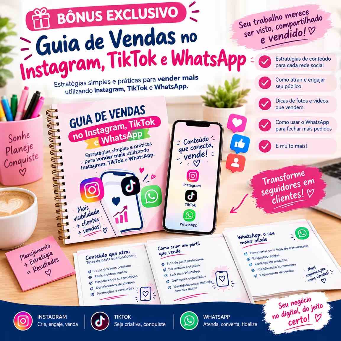 Mockup do bônus 5: Guia de Vendas no Instagram, TikTok e WhatsApp